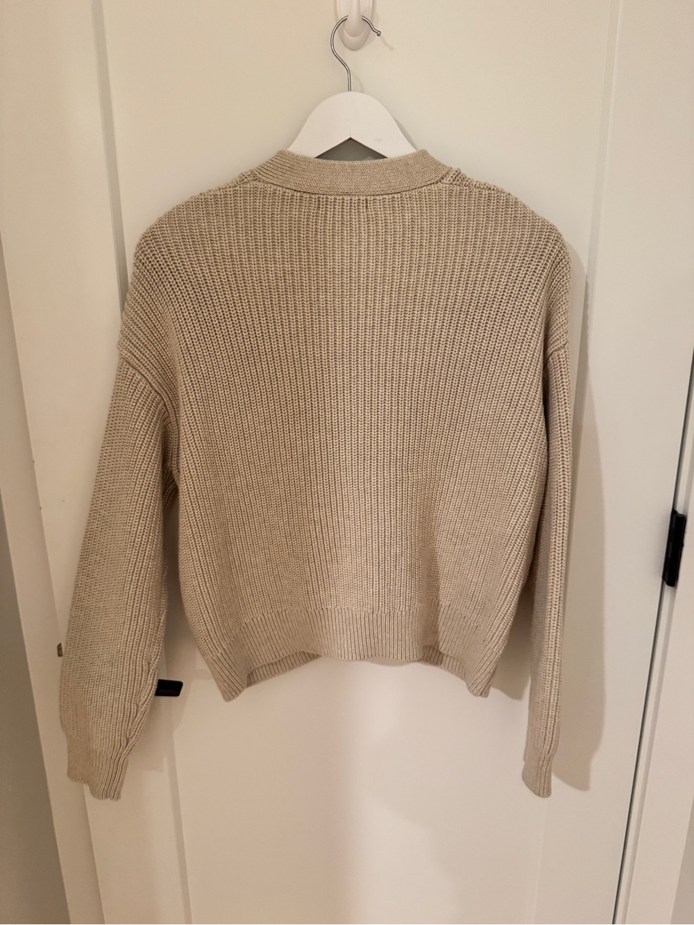 Quince Beige Chunky V-Neck Button Cardigan Sweater - Picture 2 of 3